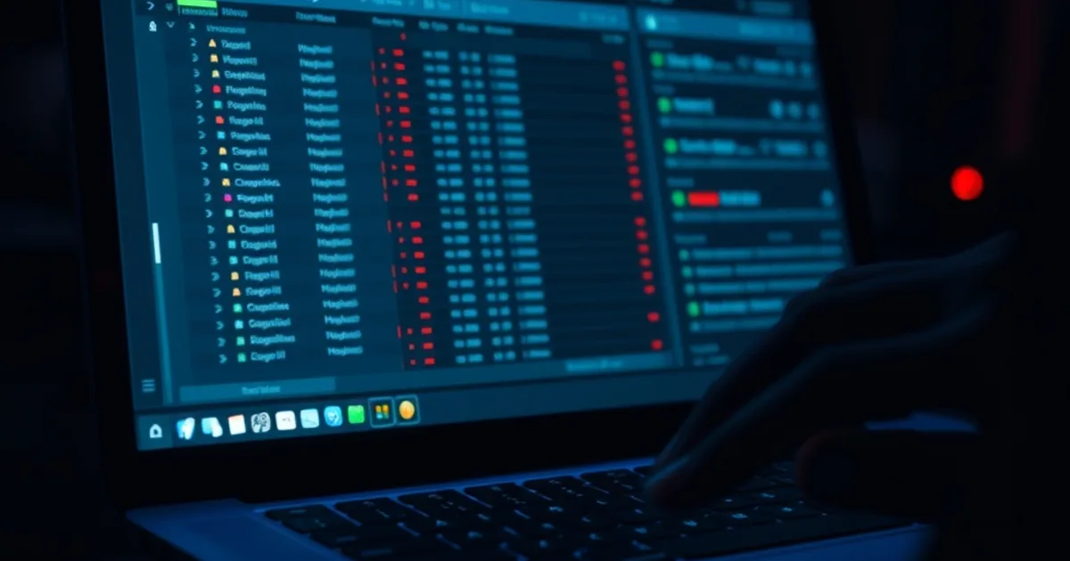 Schermo di laptop al buio che mostra un'analisi tecnica di una playlist con indicatori di stato dei canali