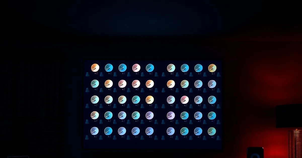 Schermo TV al buio con icone di segnale che si spengono una dopo l'altra, atmosfera cinematografica scura