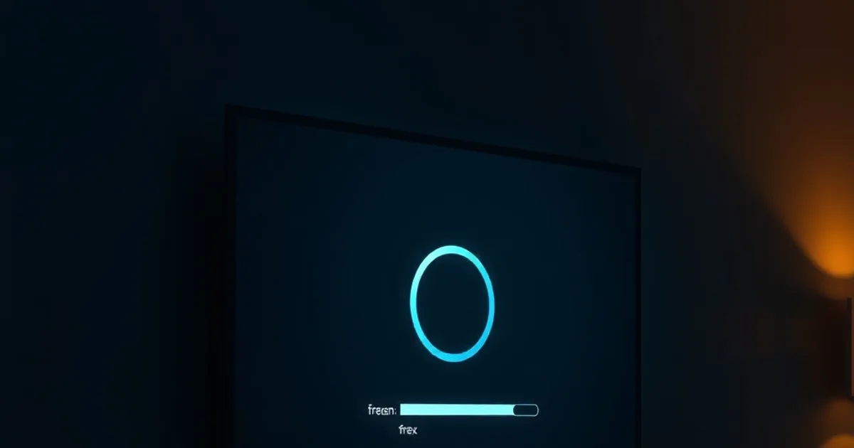 Salotto buio con una Smart TV che mostra un cerchio di caricamento bloccato e un Fire TV Stick e un Android TV Box appoggiati su una mensola accanto al televisore